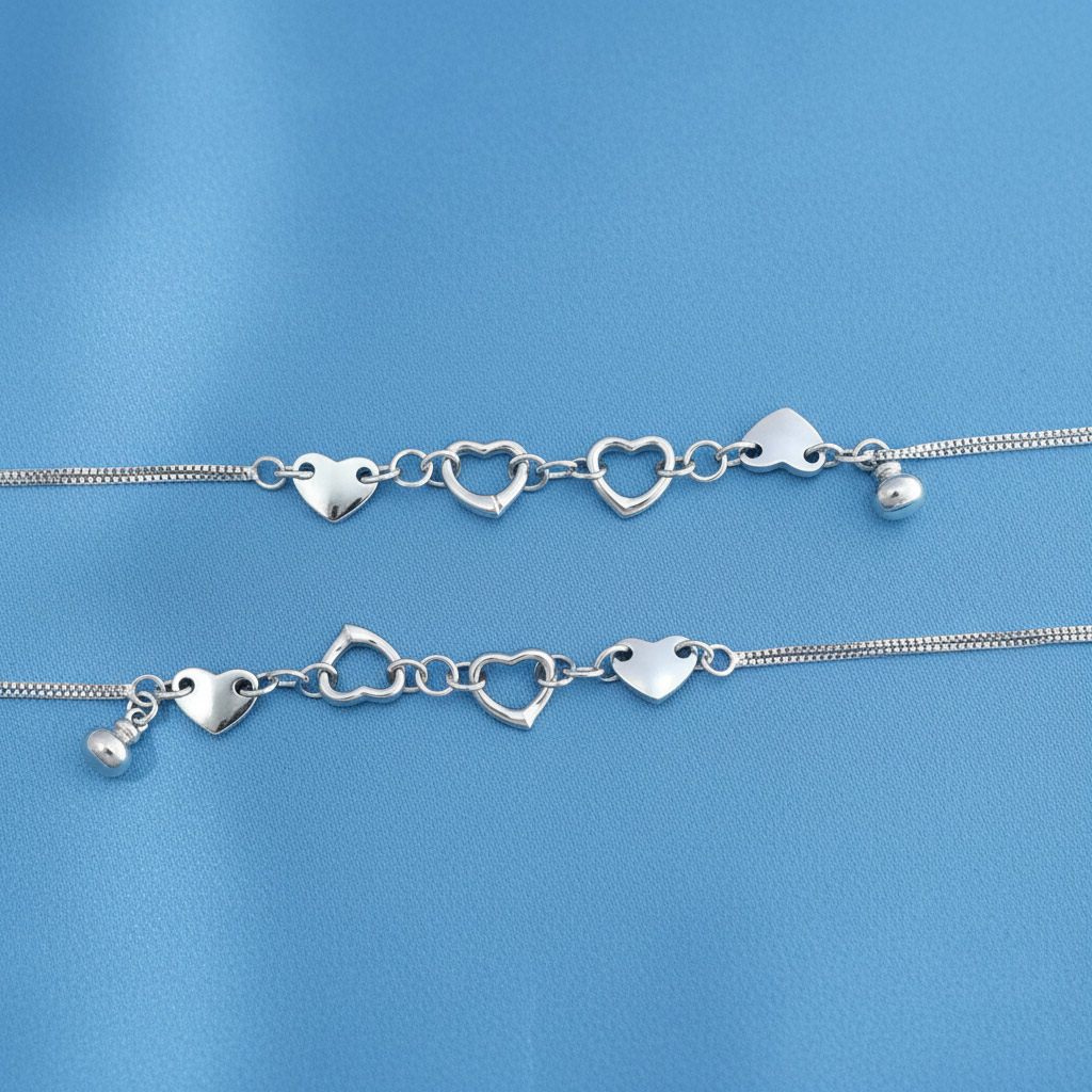 925 Conjoined Silver Hearts Anklet