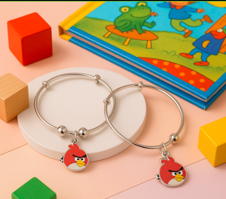 Silver Angry Bird Kids Kada | Kids Bracelet (0 to 18 Months)