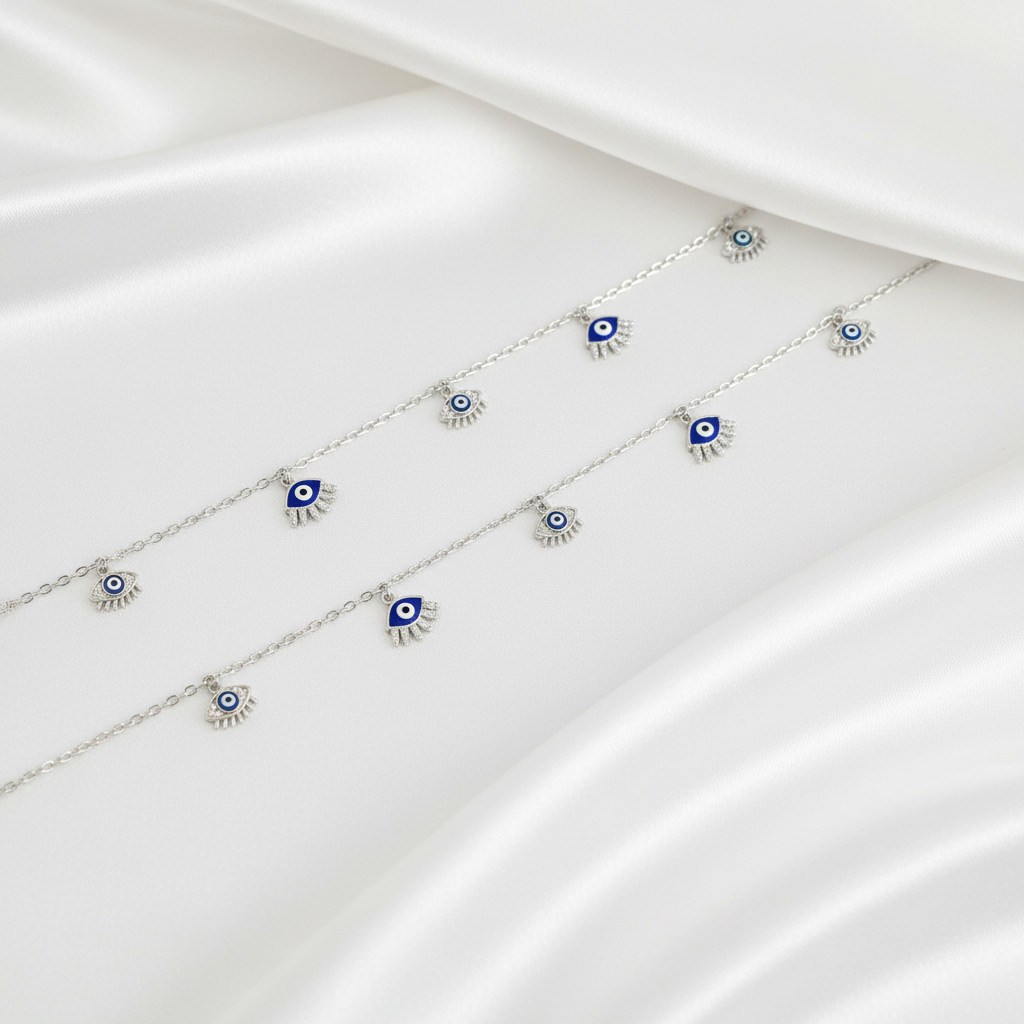 Elegant Evil Eye 925 Silver Anklet – Binduxi Jewellers