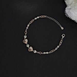 Elegant 925 Silver Dual-Tone Heart & Leaf Bracelet | Binduxi Jewellers