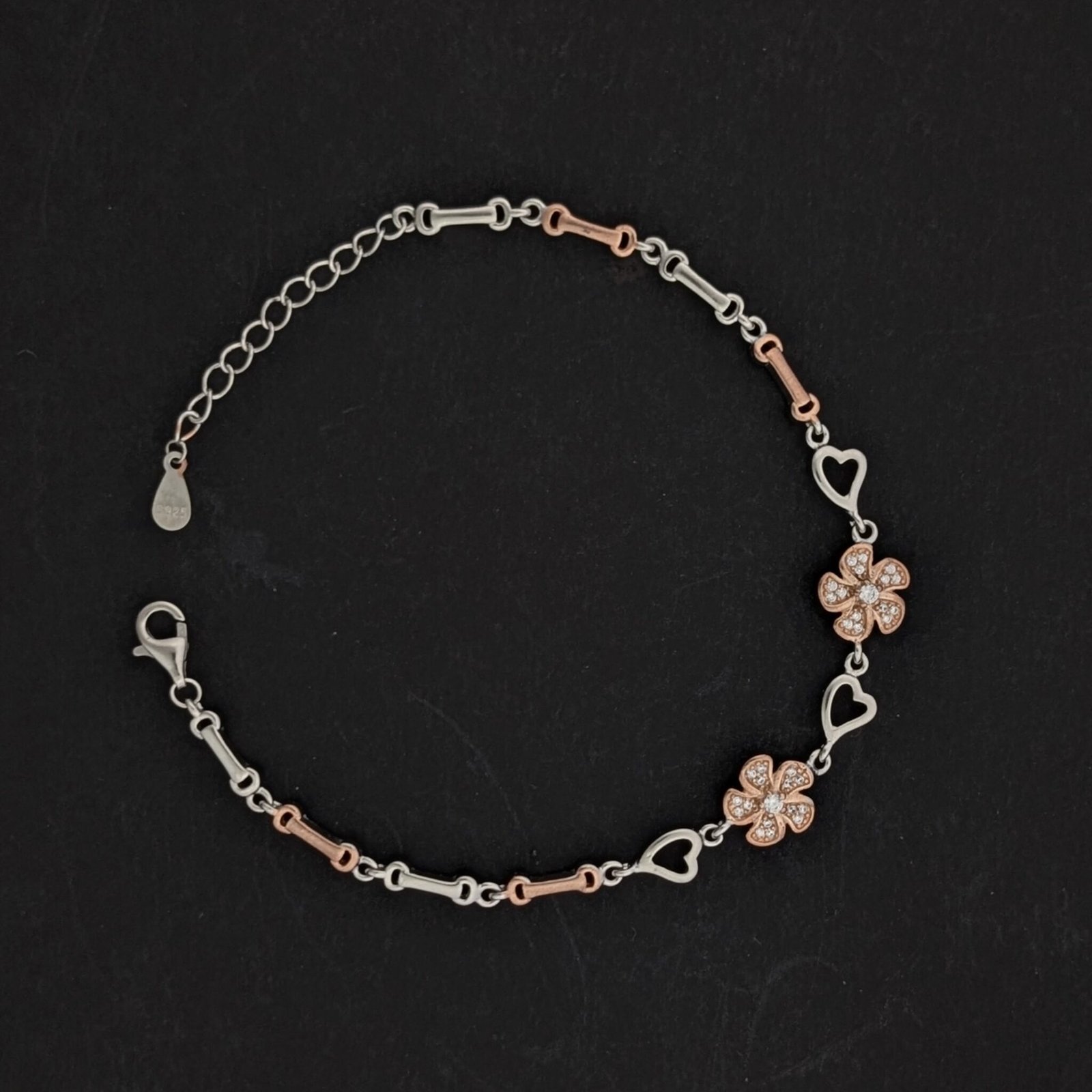925 Silver Sterling Flower Bracelet