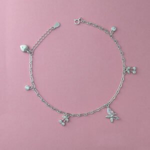 925 Silver Butterfly Anklet with Beads & Heart Charm – Elegant & Stylish Footwear Jewelry for Women & Girls