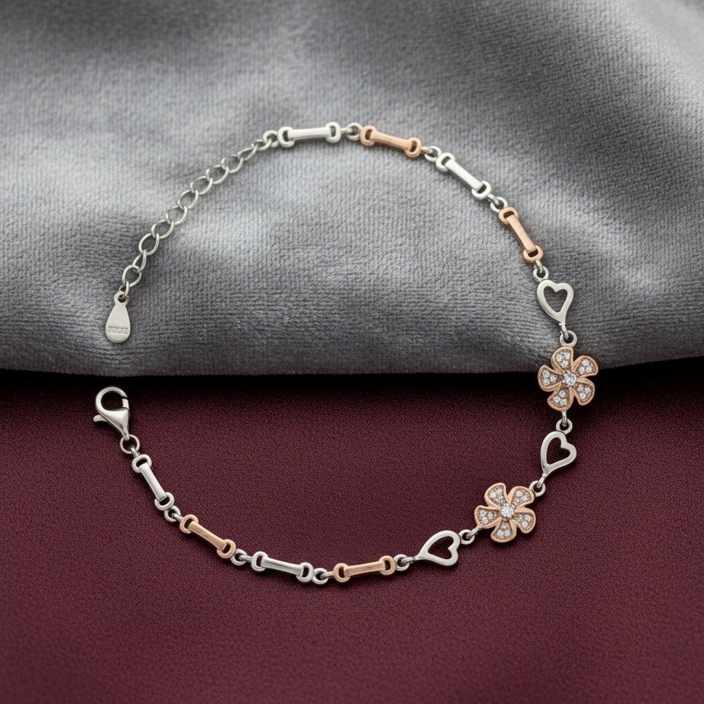925 Silver Sterling Flower Bracelet