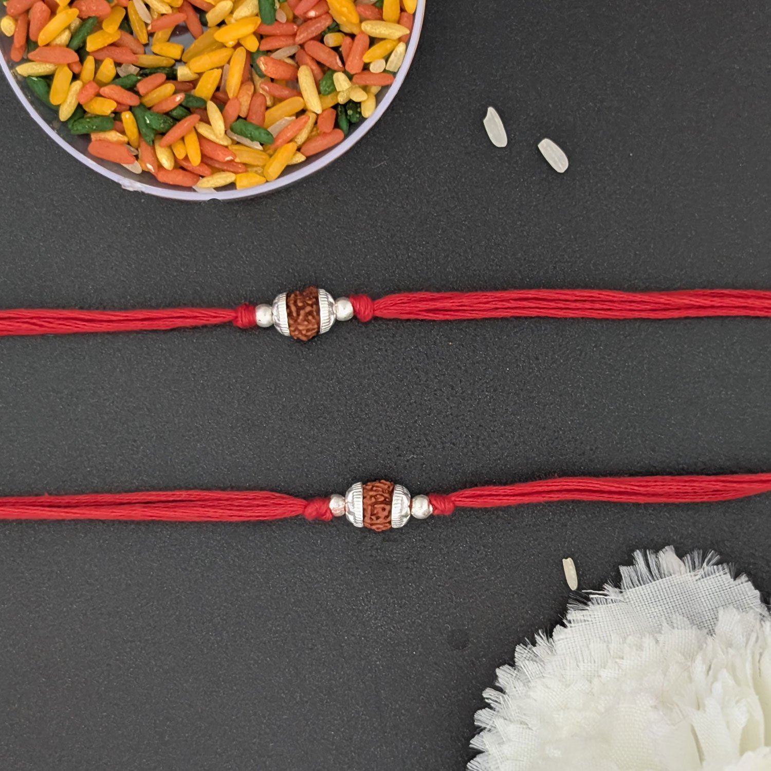 Pure Silver Rudraksha Rakhi | Rakshabandhan Rakhi for Brother | Set of 2 Rudraksha Rakhis