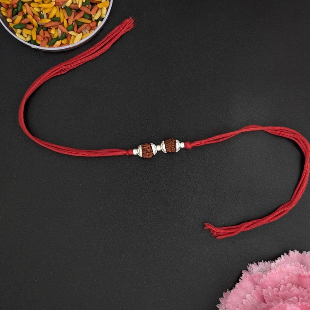 Pure Silver 5 Mukhi Rudraksha Rakhi for Brother