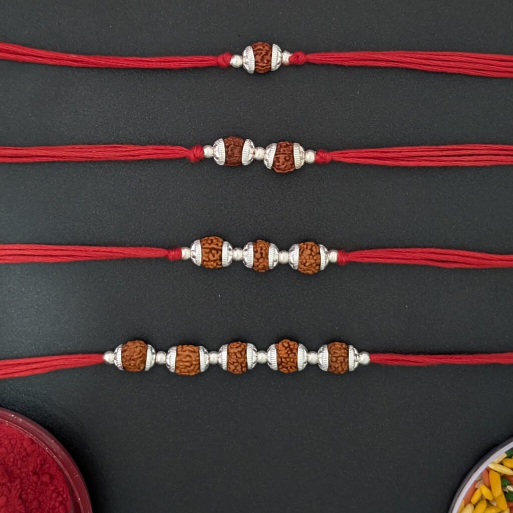 Pure Silver 5 Mukhi Rudraksha Rakhi for Brother