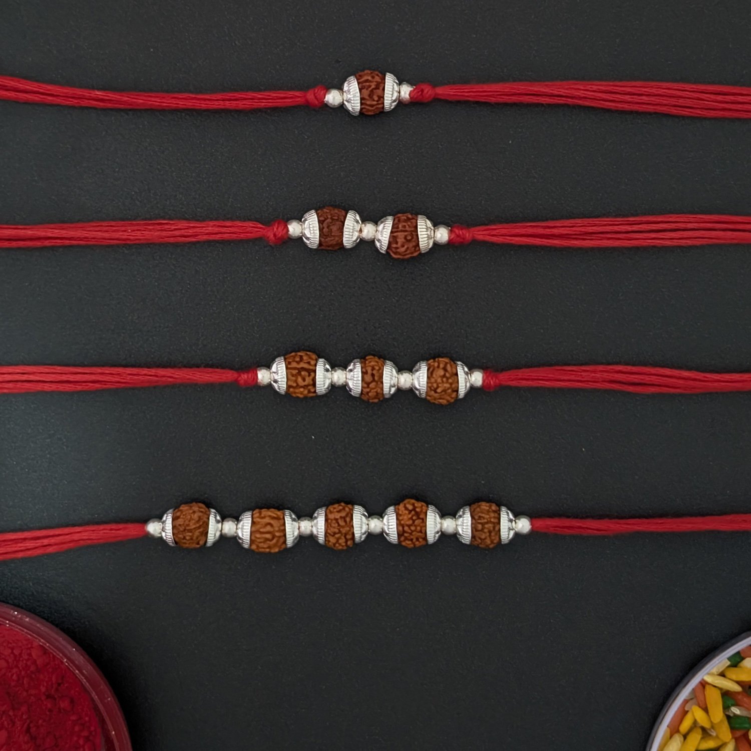 Pure Silver Rudraksha Rakhi (Set of 4) | Rakshabandhan Rakhi for Brother| Rakhi for Boys & Men