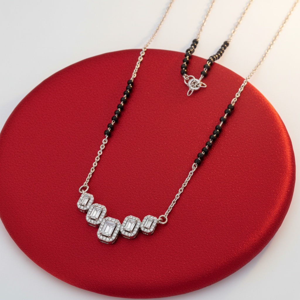 Elegant Silver Mangalsutra with Emerald Stone Pendants - Binduxi Jewellers