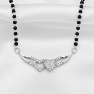 Sterling Silver Double Heart Pendant Mangalsutra – Gift for Wife/Anniversary
