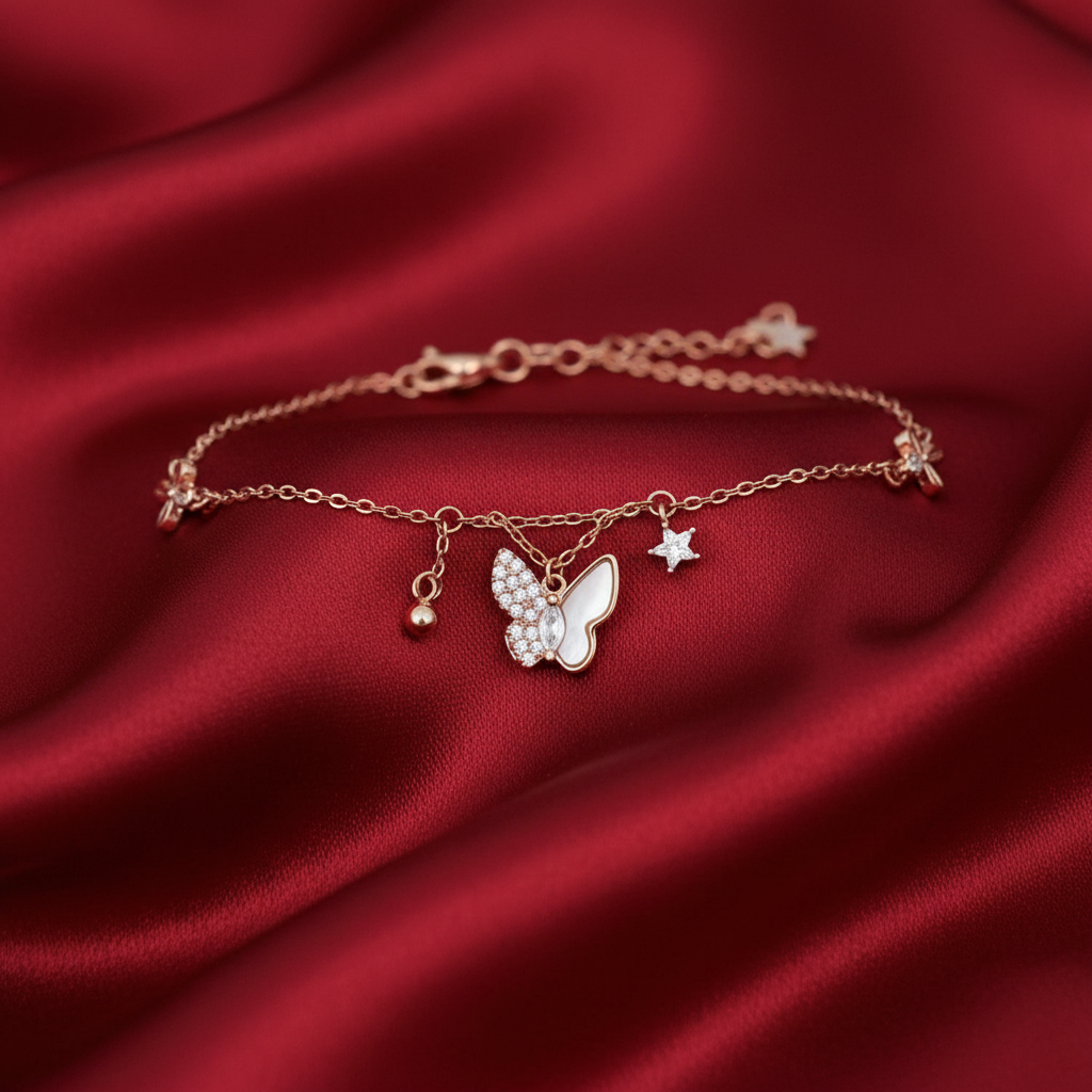 Silver Rose Gold-Plated Butterfly Bracelet – Grace, Beauty & Timeless Elegance