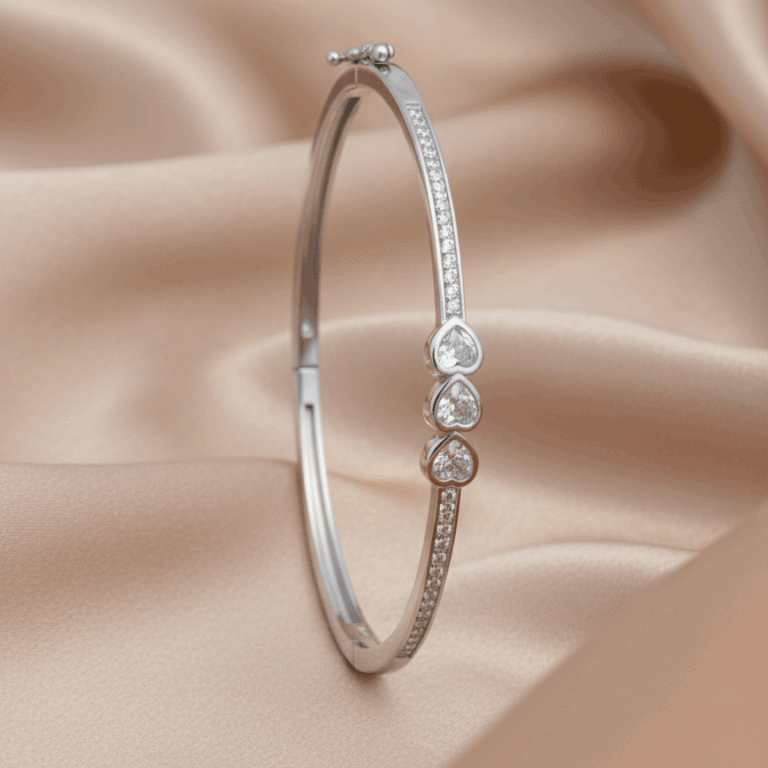 925 Sterling Silver Triple Heart Stone Kada for Women
