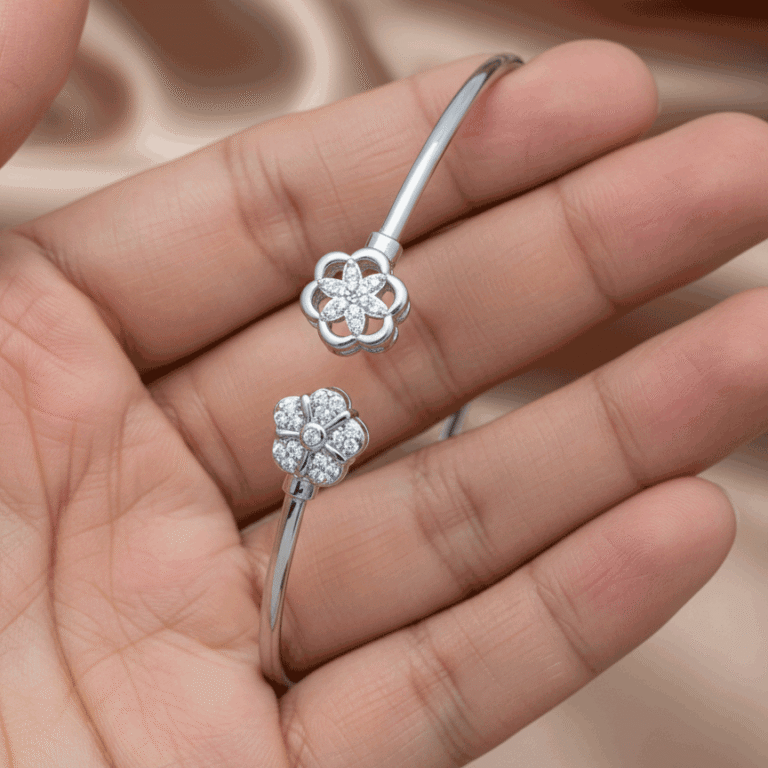 925 Sterling Silver Floral Open Bracelet for Women