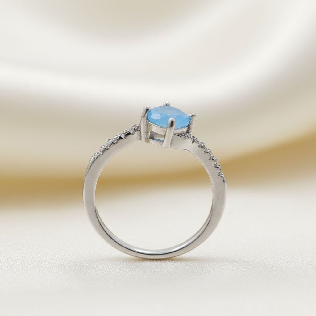 925 Sterling Silver Blue Stone Ring for Women