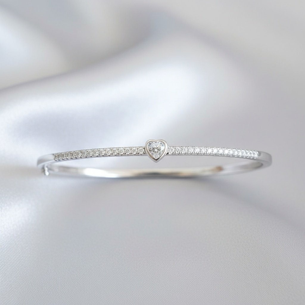 silver heart kada bracelet for women 925 sterling silver diamond cut 7.520g