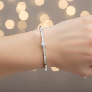 925 sterling silver heart kada bracelet for women with diamond cut design 7.520g