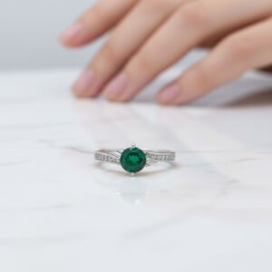 silver emerald ring for women 925 sterling silver green stone ring size 14