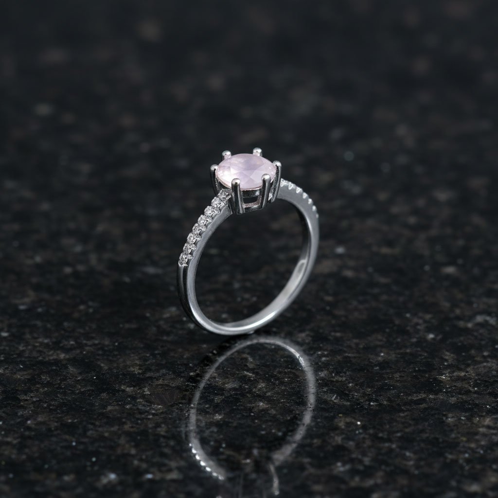 silver pink stone ring for women 925 sterling silver solitaire ring size 12