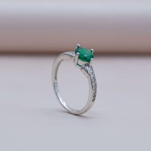 silver emerald ring for women 925 sterling silver green stone ring size 14
