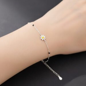silver bracelet for women 925 sterling silver daisy design lightweight