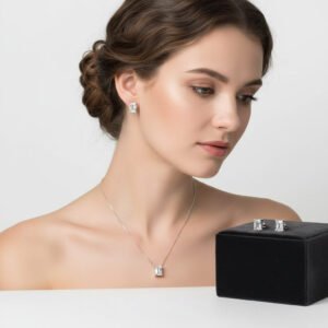 925 sterling silver rectangle pendant set with matching earrings for women