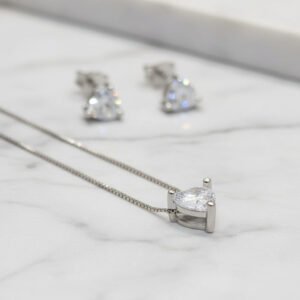 heart silver pendant set with earrings for women 925 sterling silver jewellery set