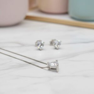 heart silver pendant set with earrings for women 925 sterling silver jewellery set