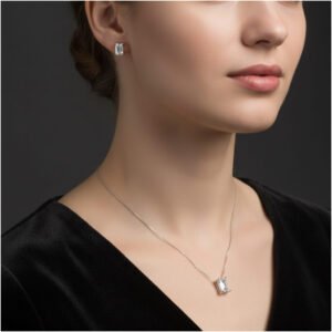 925 sterling silver rectangle pendant set with matching earrings for women